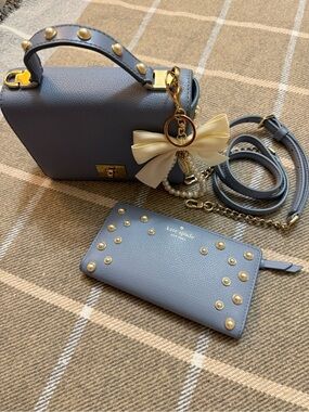 Kate Spade Pebbled Leather Maisie Serrano Pearl Crossbody bag, Wallet, Dusty🔥